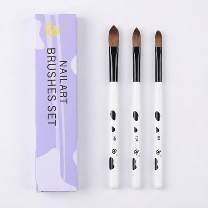 3-Piece Nail Art Brush Set with Smooth Acrylic Handles and Precision Tips for Gel Acrylic and Nail Design