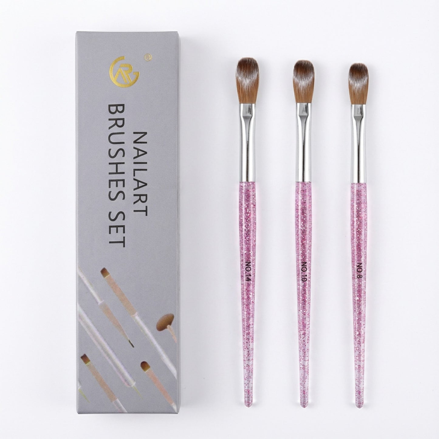 3-Piece Nail Art Brush Set with Glitter Acrylic Handles and Precision Tips for Gel Acrylic and Nail Design