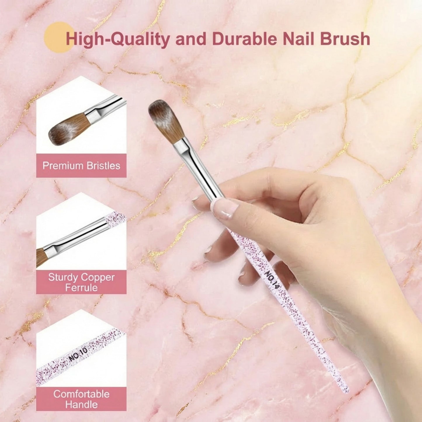 3-Piece Nail Art Brush Set with Glitter Acrylic Handles and Precision Tips for Gel Acrylic and Nail Design