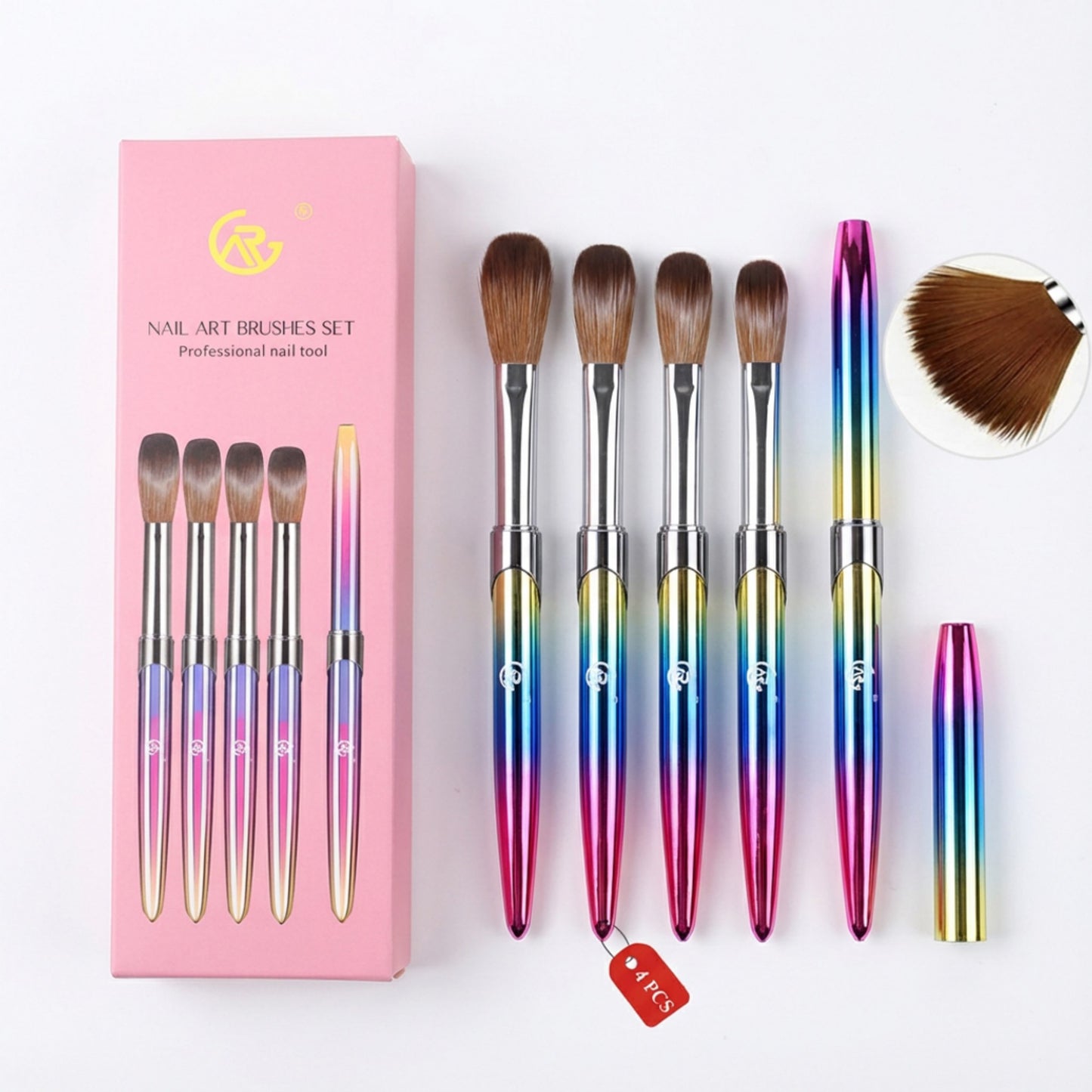 4-Piece Nail Art Brush Set with Gradient Metal Handles and Precision Tips for Gel Acrylic and Nail Design