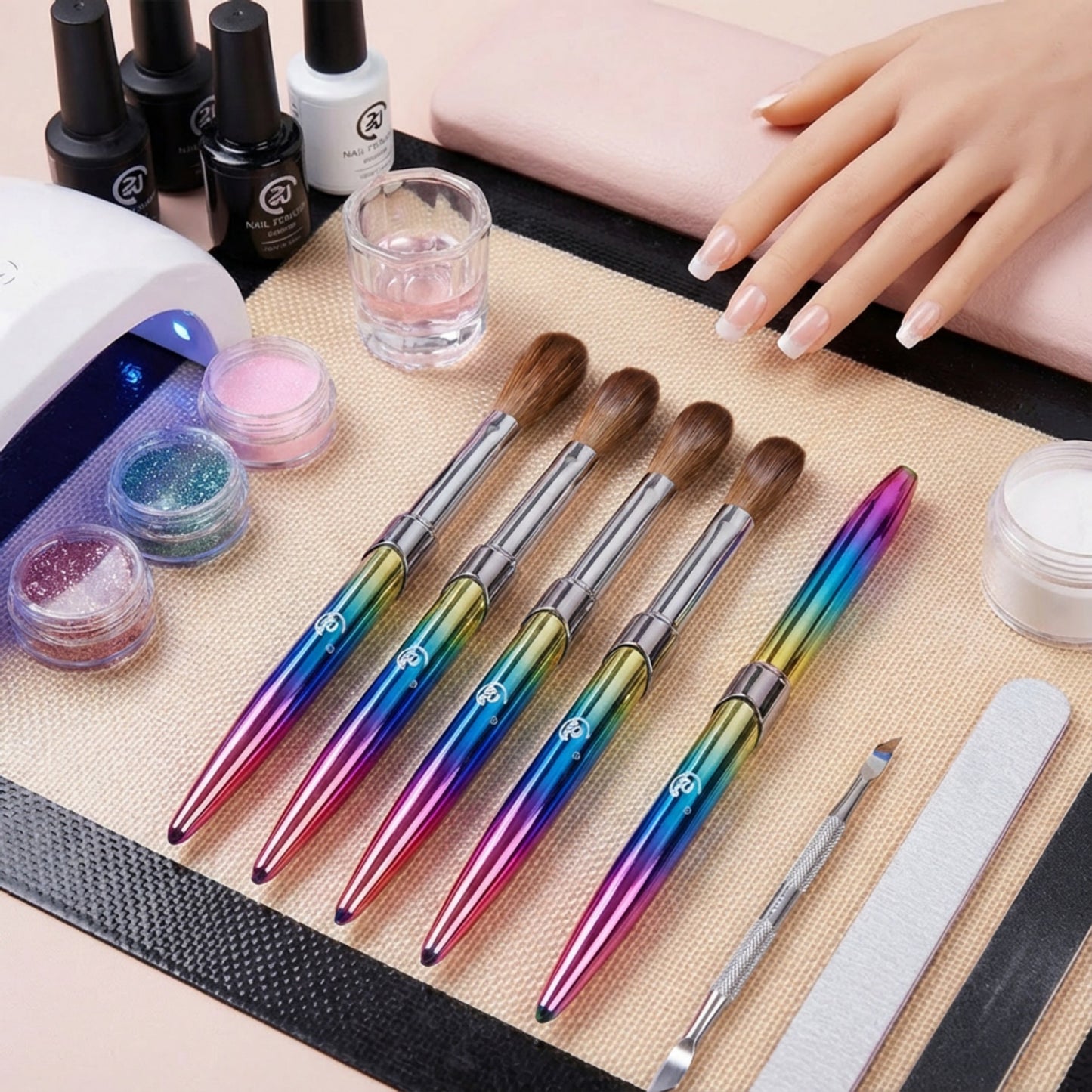 4-Piece Nail Art Brush Set with Gradient Metal Handles and Precision Tips for Gel Acrylic and Nail Design