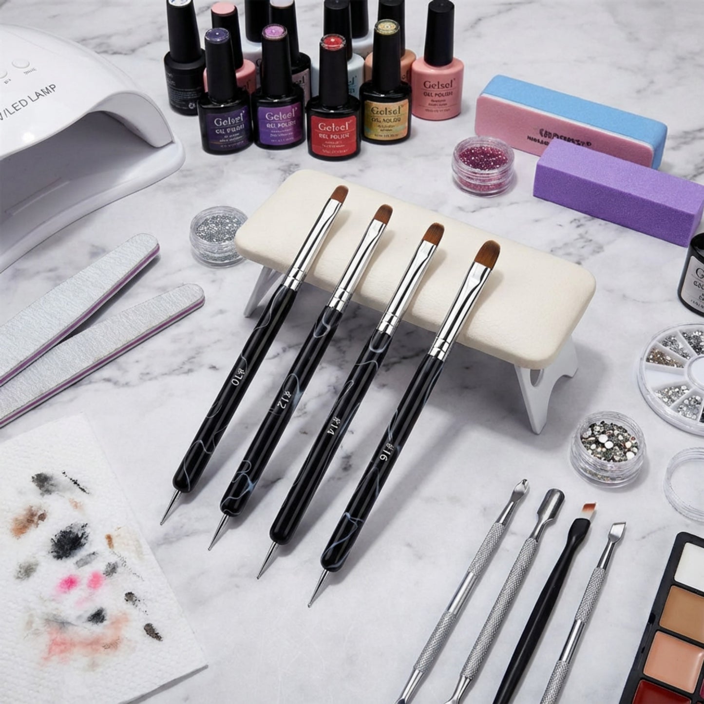 4-Piece Nail Art Brush Set with Dual-Ended Precision Tips for Gel Acrylic and Detail Design