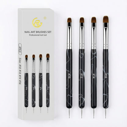 4-Piece Nail Art Brush Set with Dual-Ended Precision Tips for Gel Acrylic and Detail Design