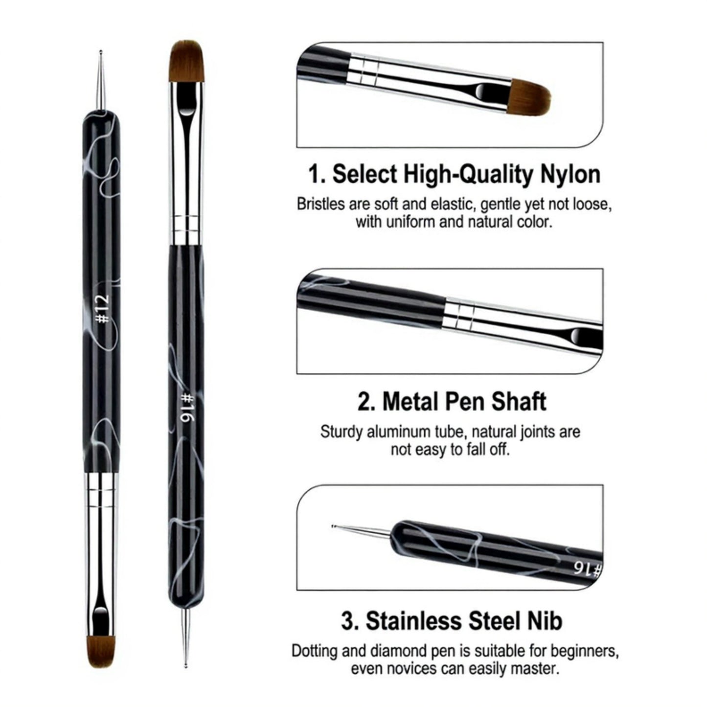 4-Piece Nail Art Brush Set with Dual-Ended Precision Tips for Gel Acrylic and Detail Design
