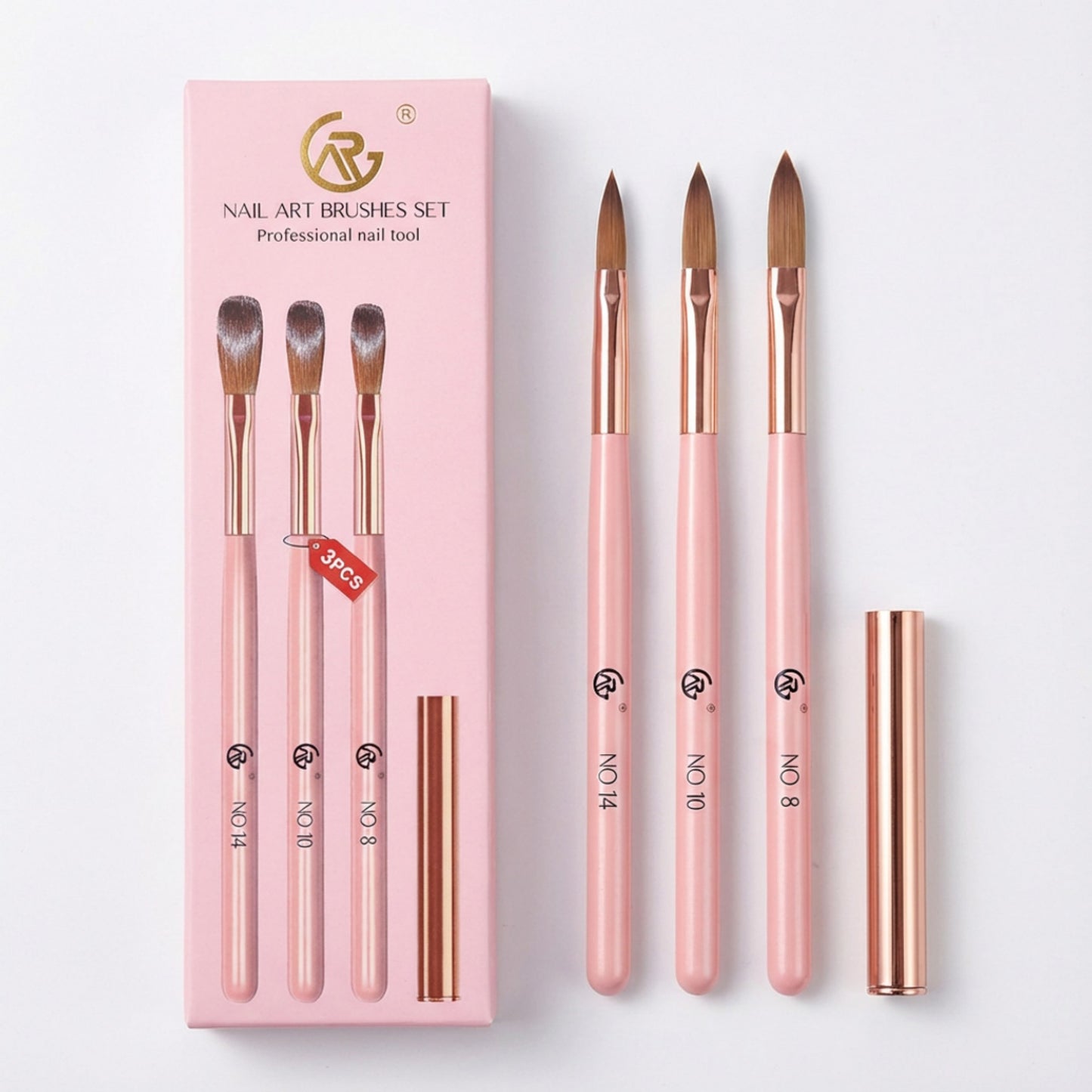 3-Piece Nail Art Brush Set with Acrylic Handles and Precision Tips for Gel and Acrylic Application