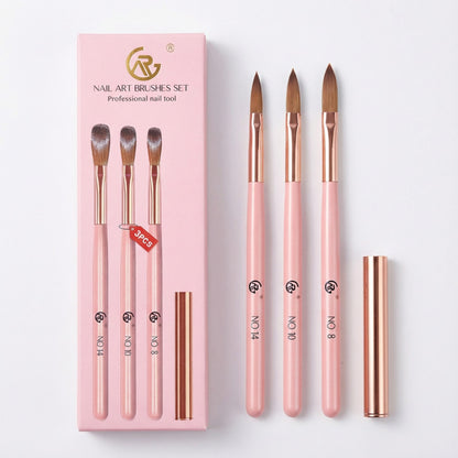3-Piece Nail Art Brush Set with Acrylic Handles and Precision Tips for Gel and Acrylic Application