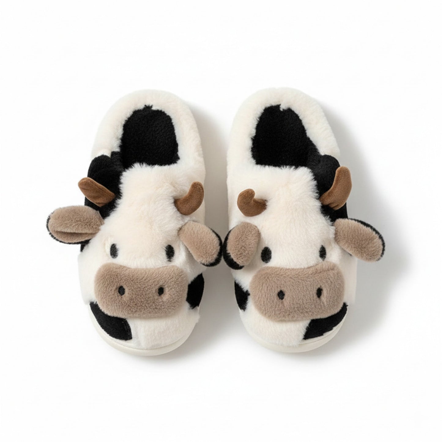 Lounge Women¡¯s Plush Cow Character Slide Slippers with Soft Faux Fur Texture and Cushioned Footbed