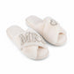 Lounge Women¡¯s Plush Crisscross Slide Slippers with Valentine Pearl Letter Embellishment and Cushioned Footbed