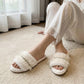 Lounge Women¡¯s Plush Slide Slippers with Sheer Polka Dot Ruffle Strap and Cushioned Footbed