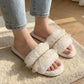 Lounge Women¡¯s Plush Slide Slippers with Sheer Polka Dot Ruffle Strap and Cushioned Footbed