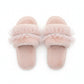 Lounge Women¡¯s Plush Slide Slippers with Sheer Polka Dot Ruffle Strap and Cushioned Footbed