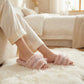 Lounge Women¡¯s Plush Slide Slippers with Sheer Polka Dot Ruffle Strap and Cushioned Footbed