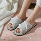 Lounge Women¡¯s Floral Print Slide Slippers with Valentine Ruffle Trim and Cushioned Quilted Footbed