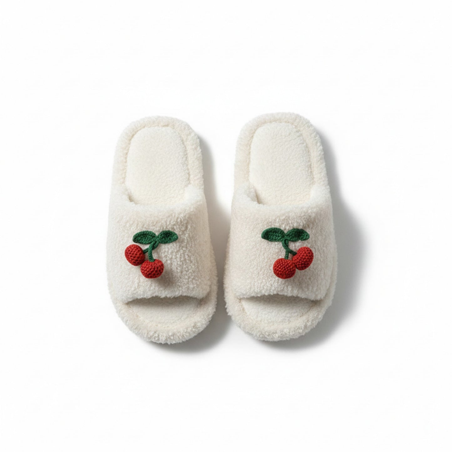 Lounge Women¡¯s Plush Open-Toe Slide Slippers with Valentine Soft Fleece Texture and Cherry Applique Detail