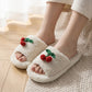 Lounge Women¡¯s Plush Open-Toe Slide Slippers with Valentine Soft Fleece Texture and Cherry Applique Detail
