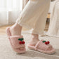 Lounge Women¡¯s Plush Open-Toe Slide Slippers with Valentine Soft Fleece Texture and Cherry Applique Detail