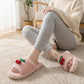 Lounge Women¡¯s Plush Open-Toe Slide Slippers with Valentine Soft Fleece Texture and Cherry Applique Detail