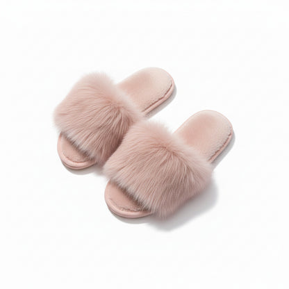 Lounge Women¡¯s Plush Faux Fur Slide Slippers with Soft Cushioned Footbed and Indoor Sole