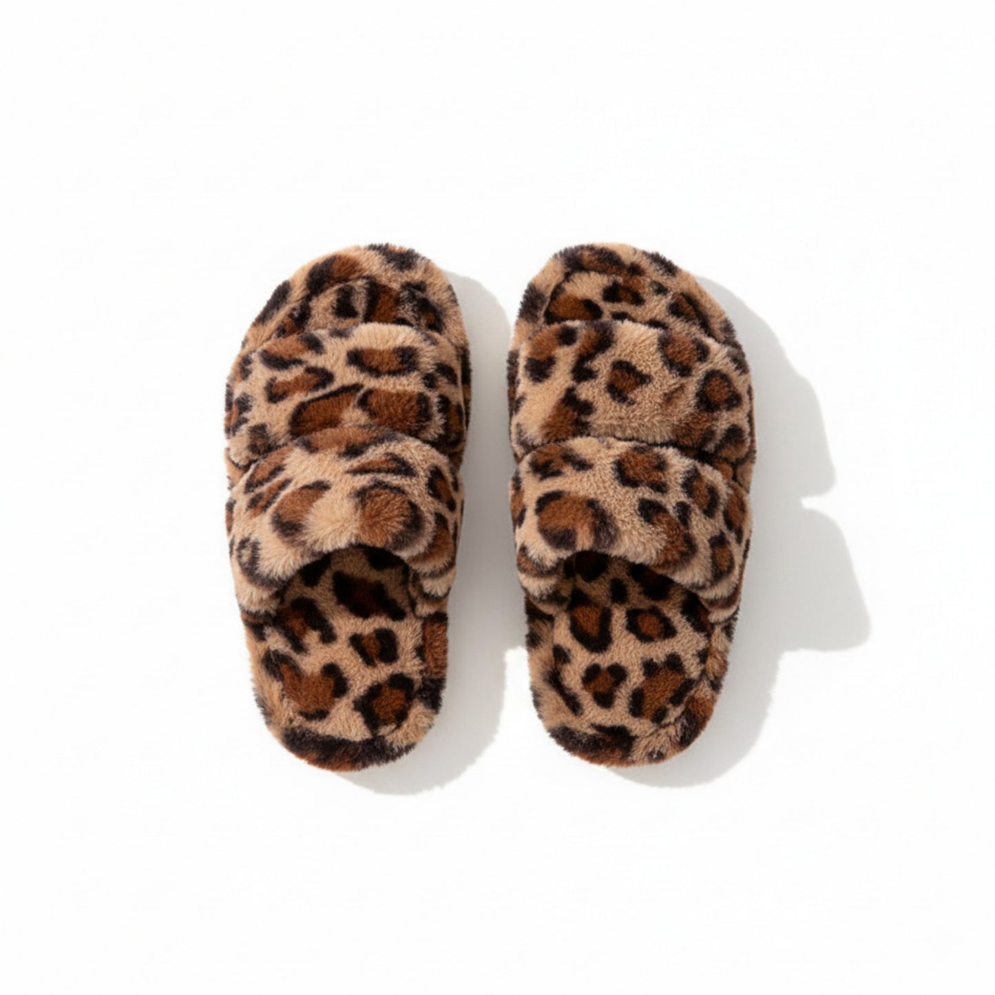 Lounge Women¡¯s Leopard Print Faux Fur Slide Slippers with Cushioned Footbed and Indoor Outdoor Sole