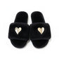 Plush Slide House Slippers with Valentine Metallic Heart Accent and Cushioned Footbed