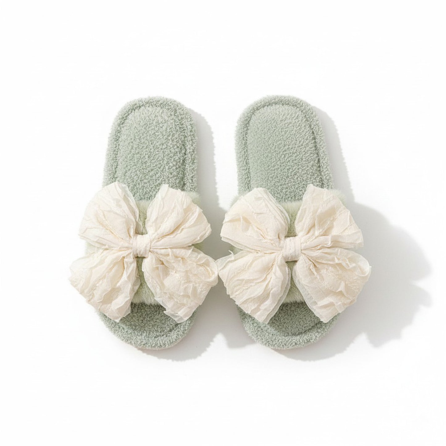 Plush Slide House Slippers with Valentine Ruffled Bow Detail and Cushioned Footbed