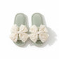 Plush Slide House Slippers with Valentine Ruffled Bow Detail and Cushioned Footbed