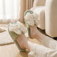 Plush Slide House Slippers with Valentine Ruffled Bow Detail and Cushioned Footbed
