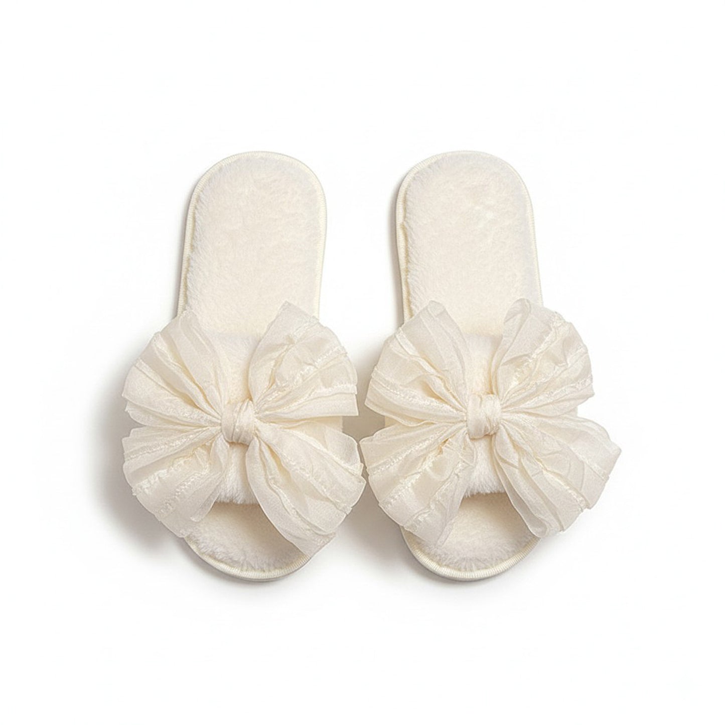 Plush Slide House Slippers with Valentine Ruffled Bow Detail and Cushioned Footbed
