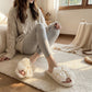 Plush Slide House Slippers with Valentine Ruffled Bow Detail and Cushioned Footbed