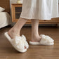 Plush Slide House Slippers with Valentine Ruffled Bow Detail and Cushioned Footbed