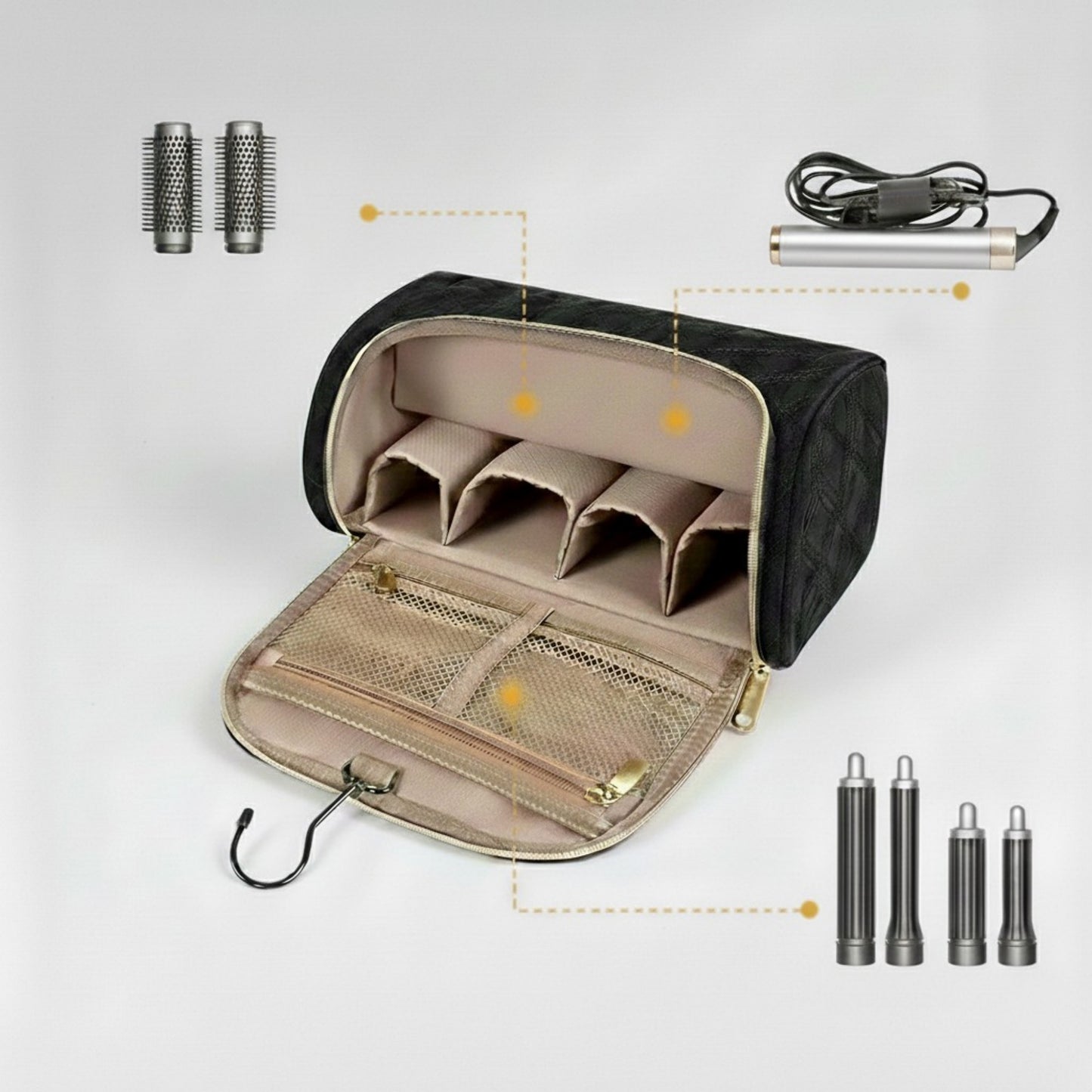 Hanging Toiletry Organizer Travel Case with Hook Structured Compartments Zippered Pockets and Carry Handle