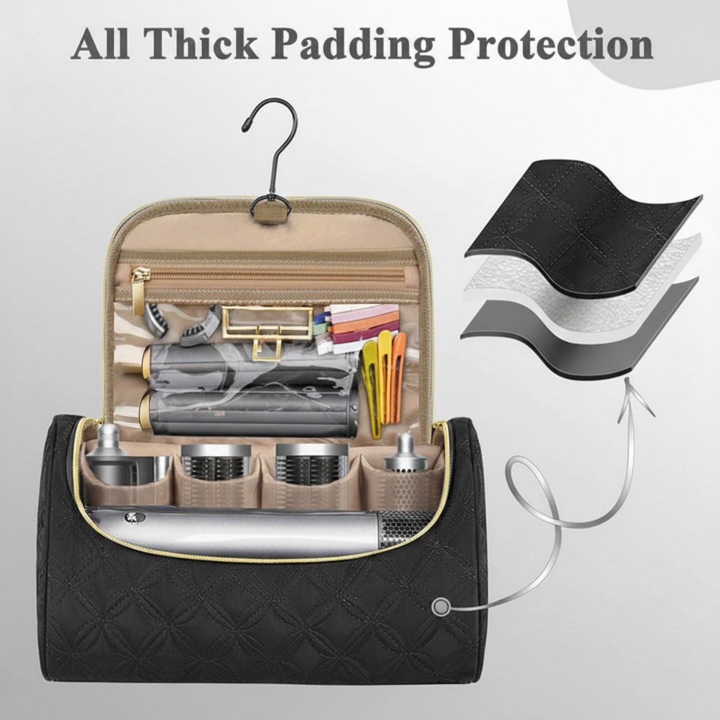 Hanging Toiletry Organizer Travel Case with Hook Structured Compartments Zippered Pockets and Carry Handle