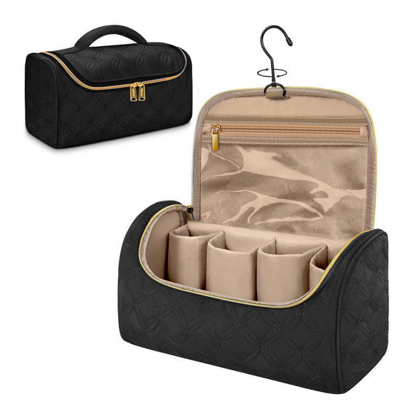 Hanging Toiletry Organizer Travel Case with Hook Structured Compartments Zippered Pockets and Carry Handle
