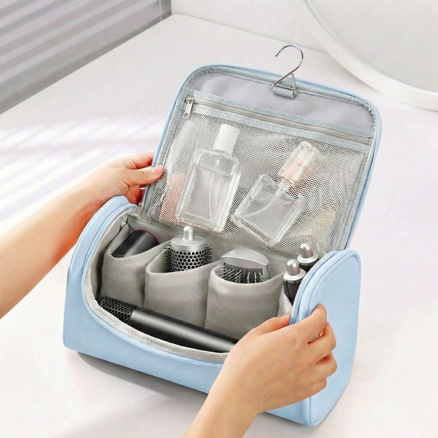 Portable Makeup Organizer Case with Multiple Compartments and Top Handle