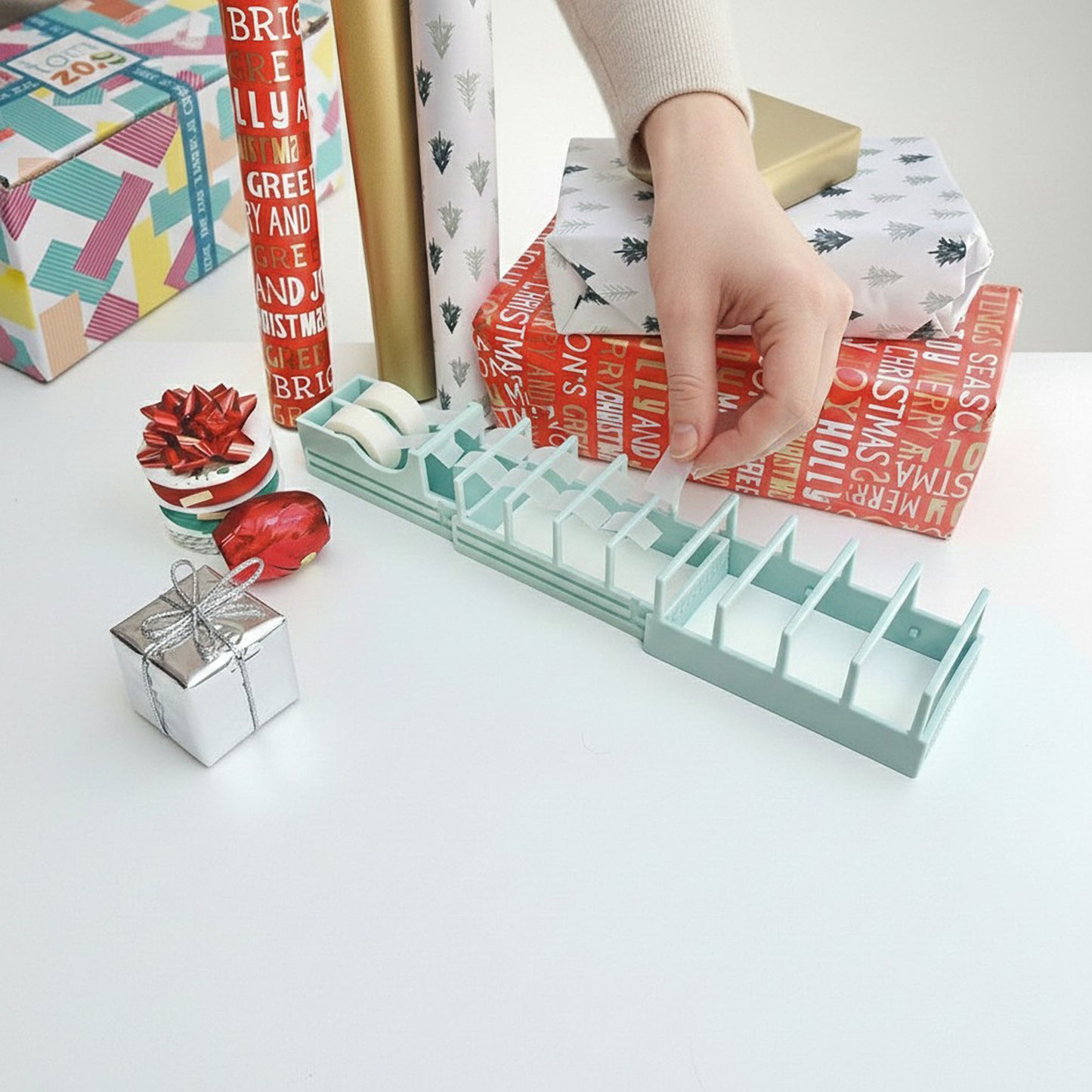 Expandable Tape Organizer and Dispenser Rack with Multiple Compartments