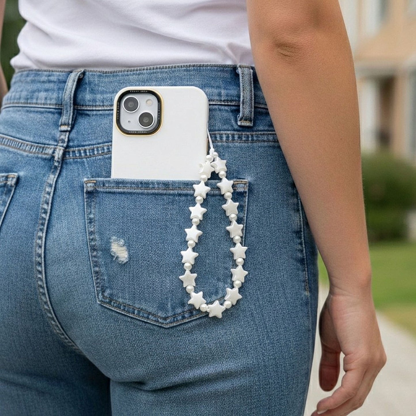 3-PC Star Beaded Phone Charm Strap with Pearl-Style Accent Beads