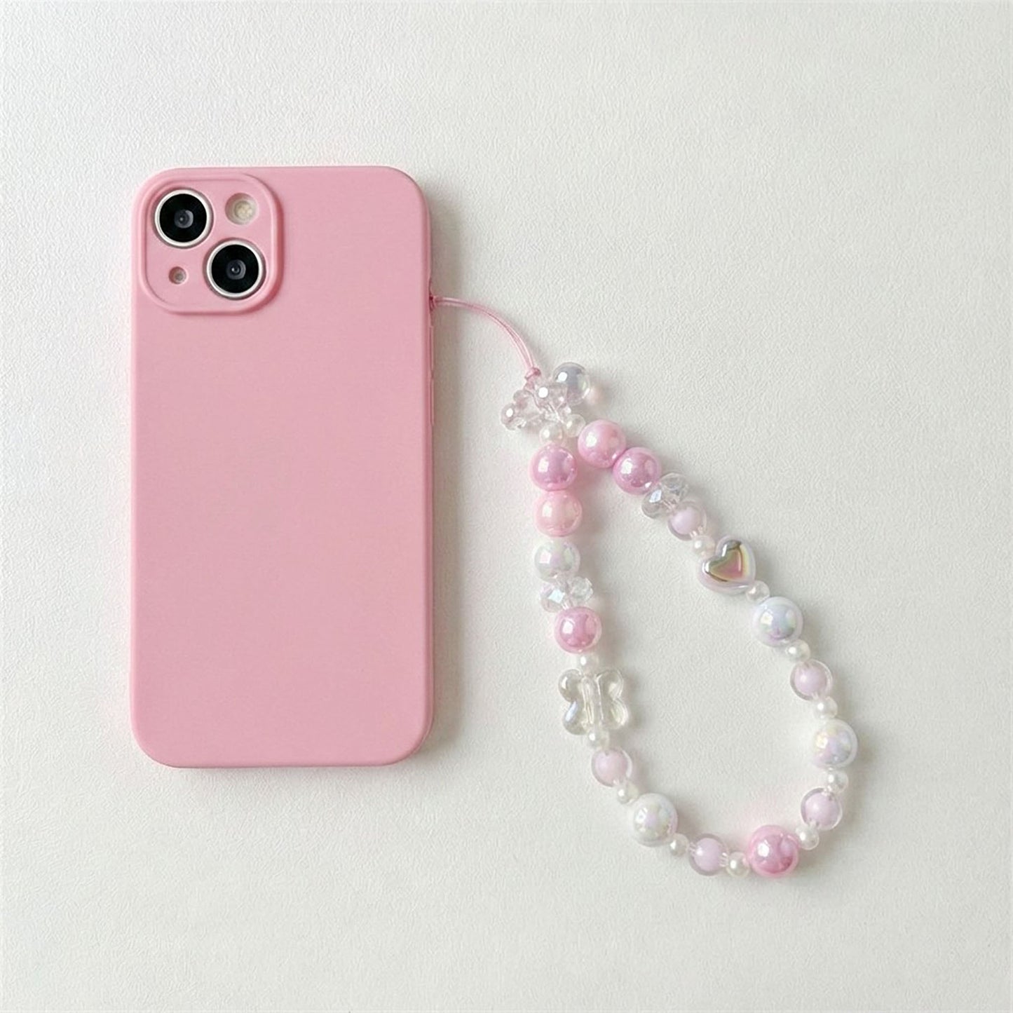3-PC Iridescent Beaded Phone Charm Strap with Heart Accent