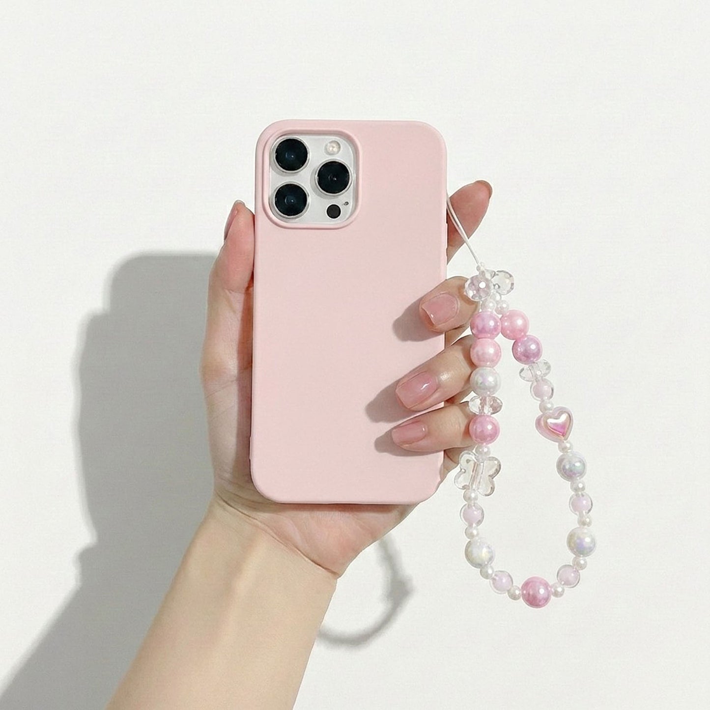 3-PC Iridescent Beaded Phone Charm Strap with Heart Accent