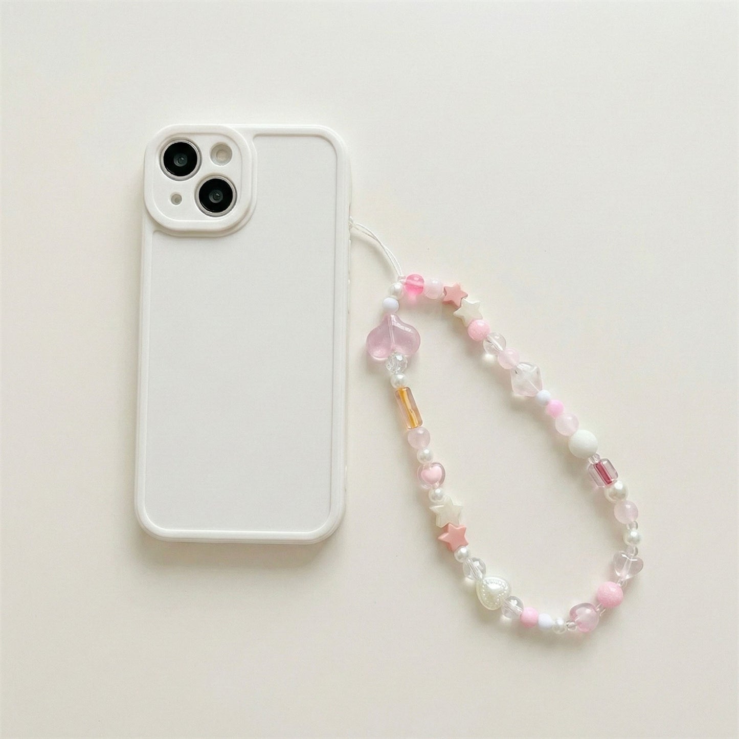 3-PC Iridescent Beaded Phone Charm Strap with Heart Accent