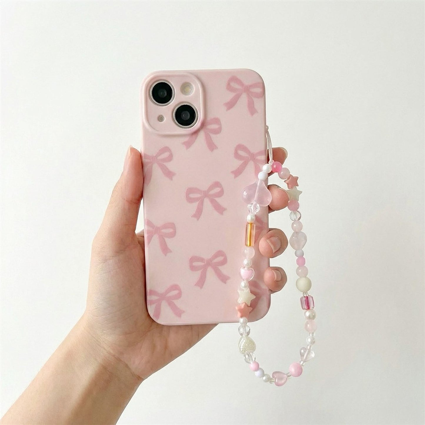 3-PC Iridescent Beaded Phone Charm Strap with Heart Accent