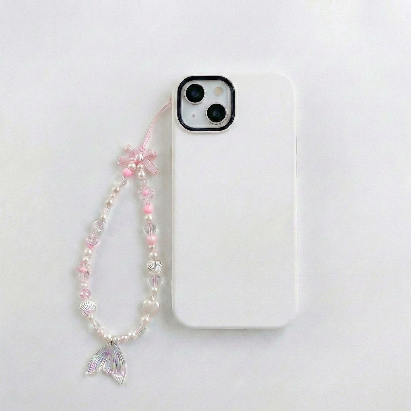 3-PC Iridescent Beaded Phone Charm Strap with Heart Accent