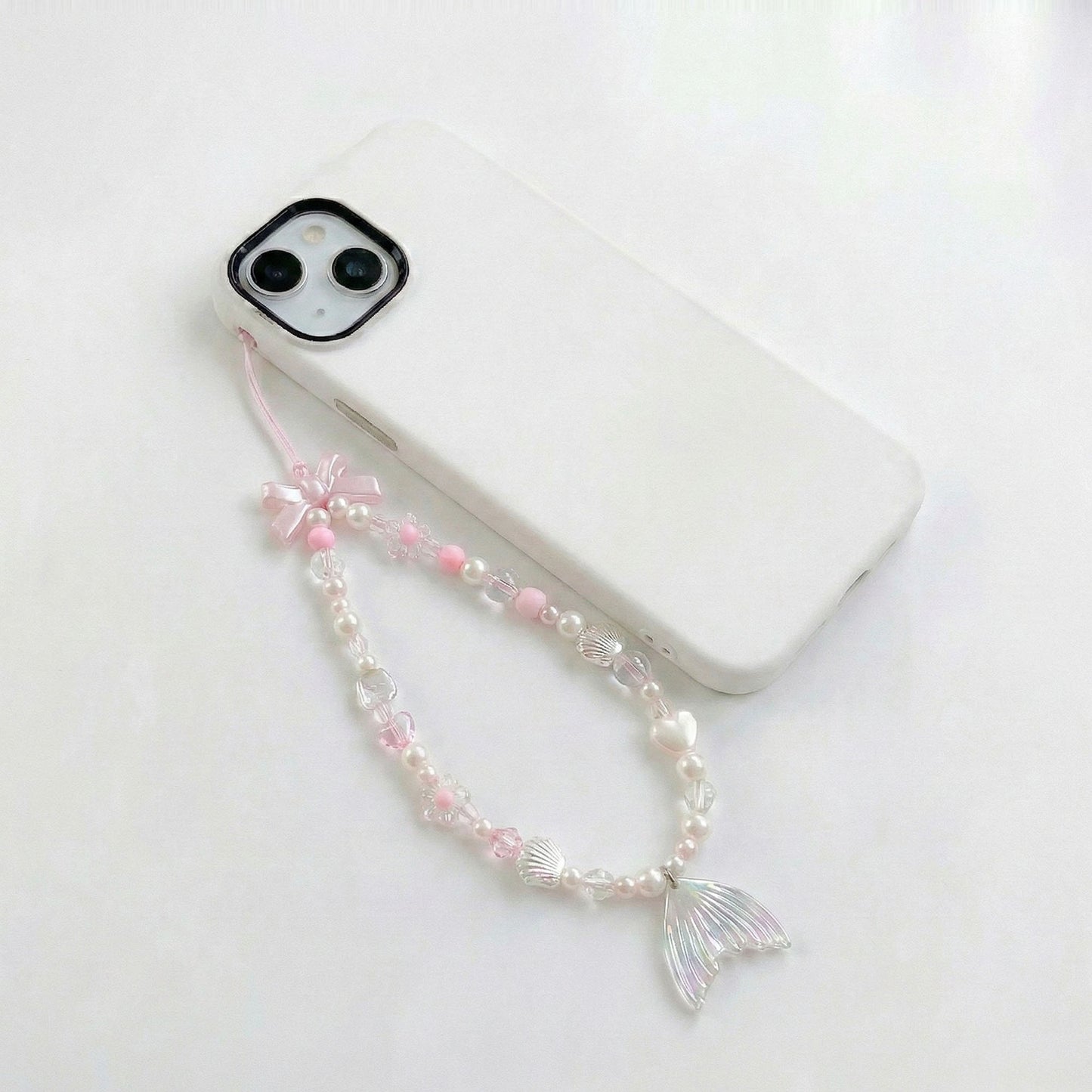 3-PC Iridescent Beaded Phone Charm Strap with Heart Accent