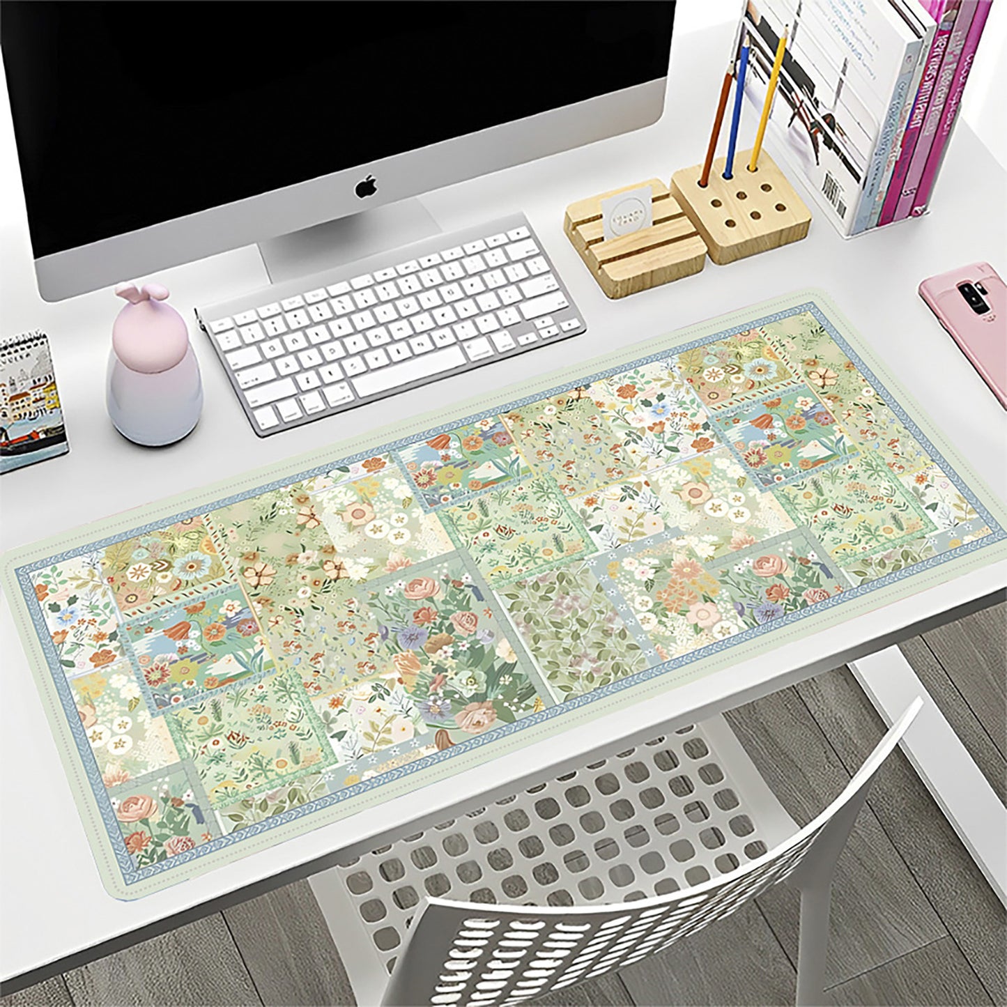 Extended Floral Desk Mouse Pad with Smooth Surface and Anti Slip Rubber Base