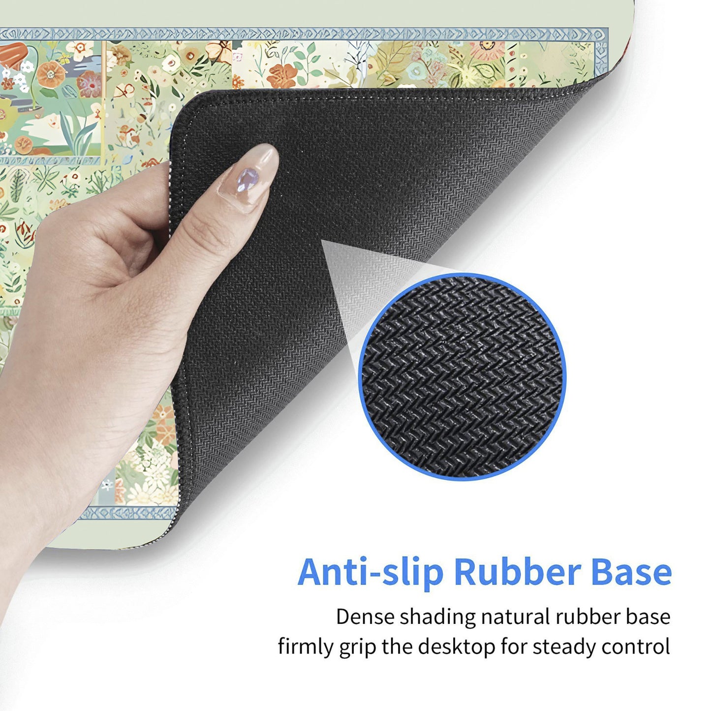 Extended Floral Desk Mouse Pad with Smooth Surface and Anti Slip Rubber Base