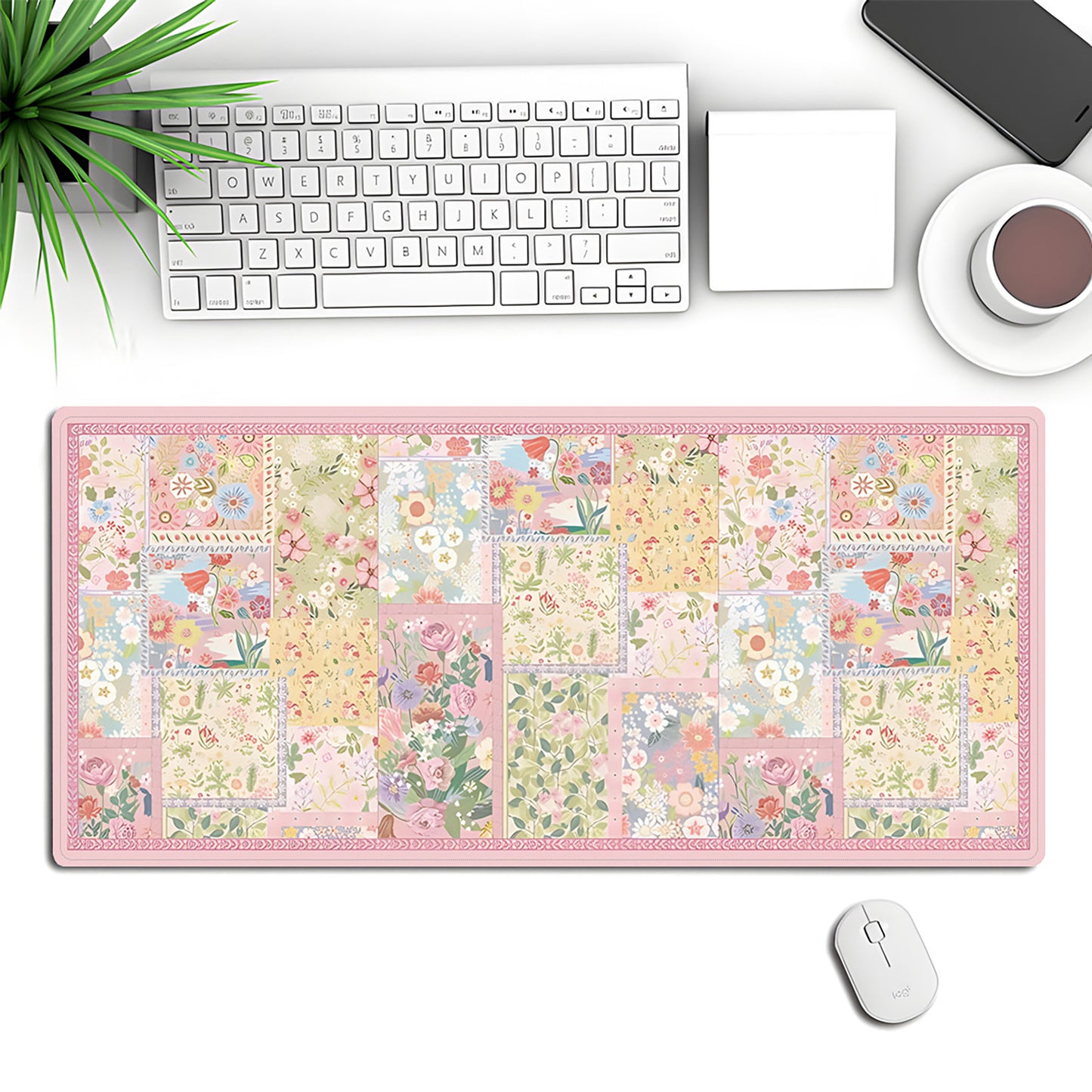 Extended Floral Desk Mouse Pad with Smooth Surface and Anti Slip Rubber Base