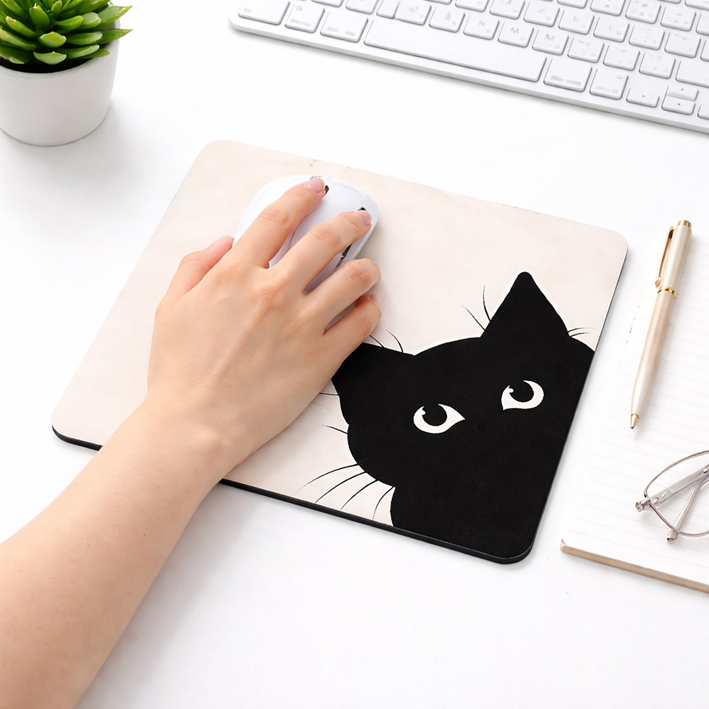 Cute Cat Graphic Non Slip Mouse Pad for Desk and Office Use