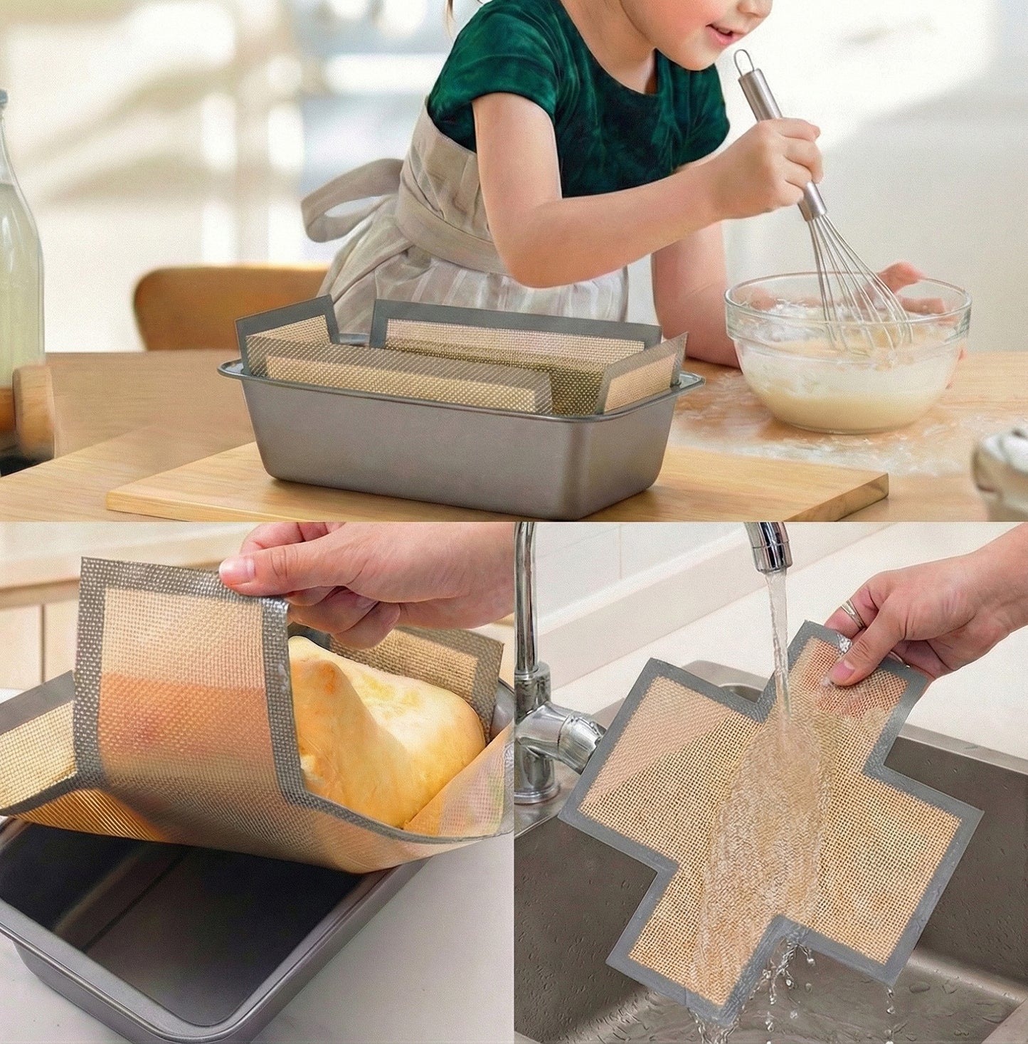 3-Piece Reusable Loaf Pan Liner with Nonstick Mesh and Easy Lift Design