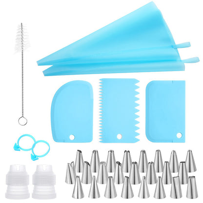 34-Piece Reusable Piping Bag and Decorating Tip Set with Scrapers and Cleaning Brush