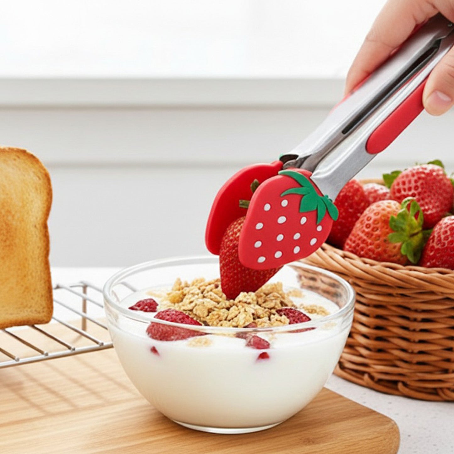 Strawberry Shaped Kitchen Tongs with Non-Slip Grip and Locking Ring