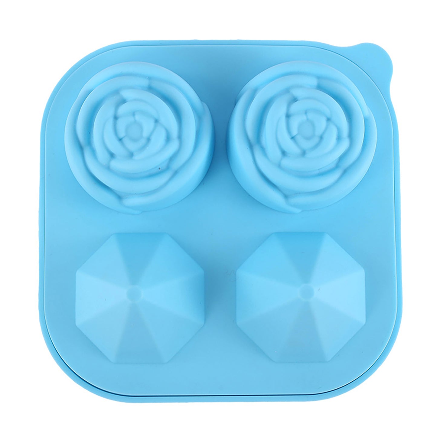 2-PC Large Ice Cube Tray Set with Rose and Diamond Shape Molds Flexible Silicone Easy Release Design